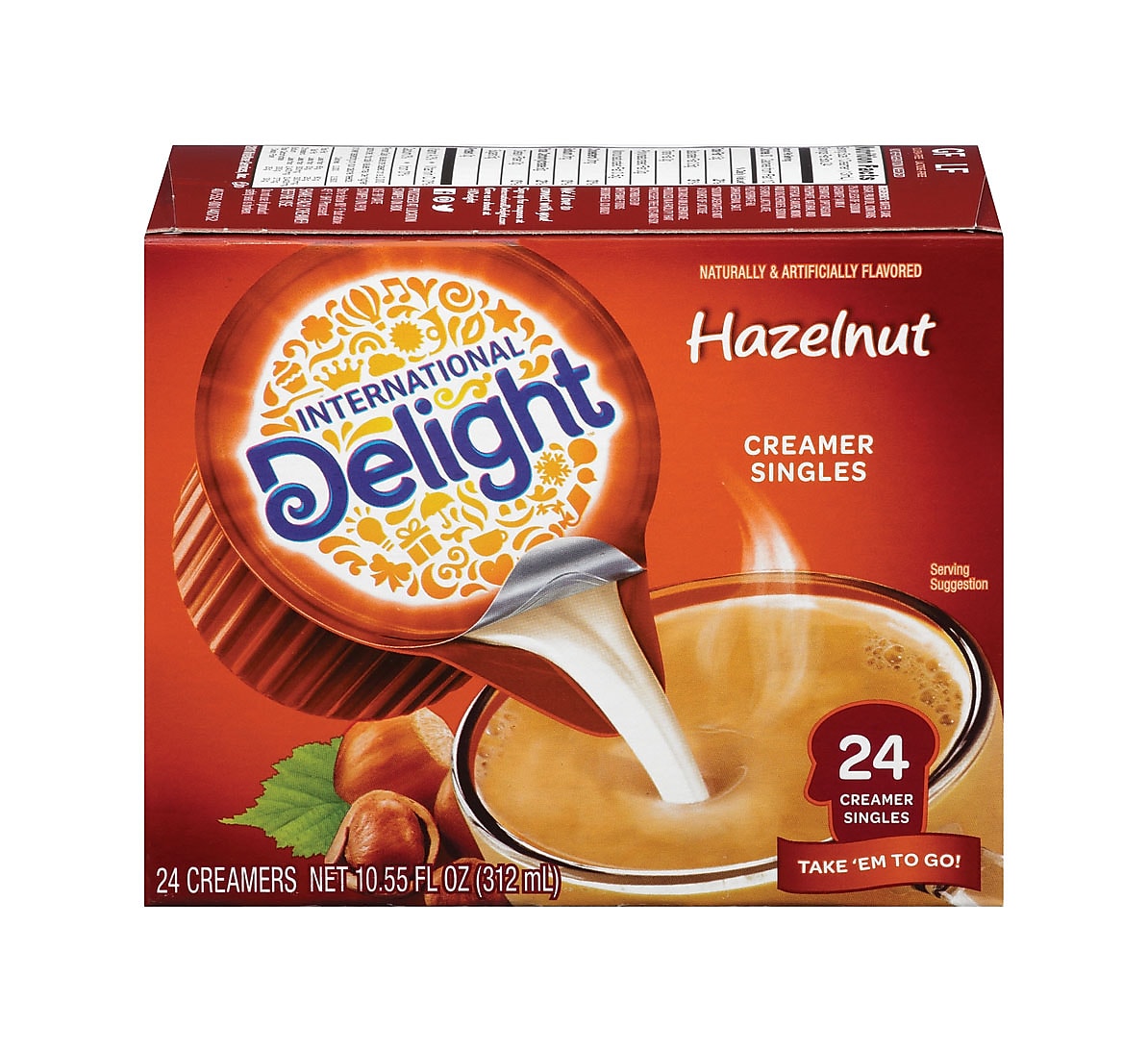 International Delight Hazelnut Dairy Free Liquid Creamer, 0.44 oz., 24/Box