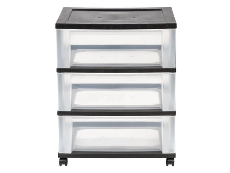 Iris 3-Drawer Durable Storage Cart, Black/Clear