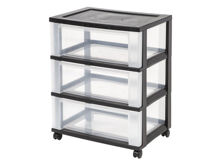 Iris 3-Drawer Durable Storage Cart, Black/Clear