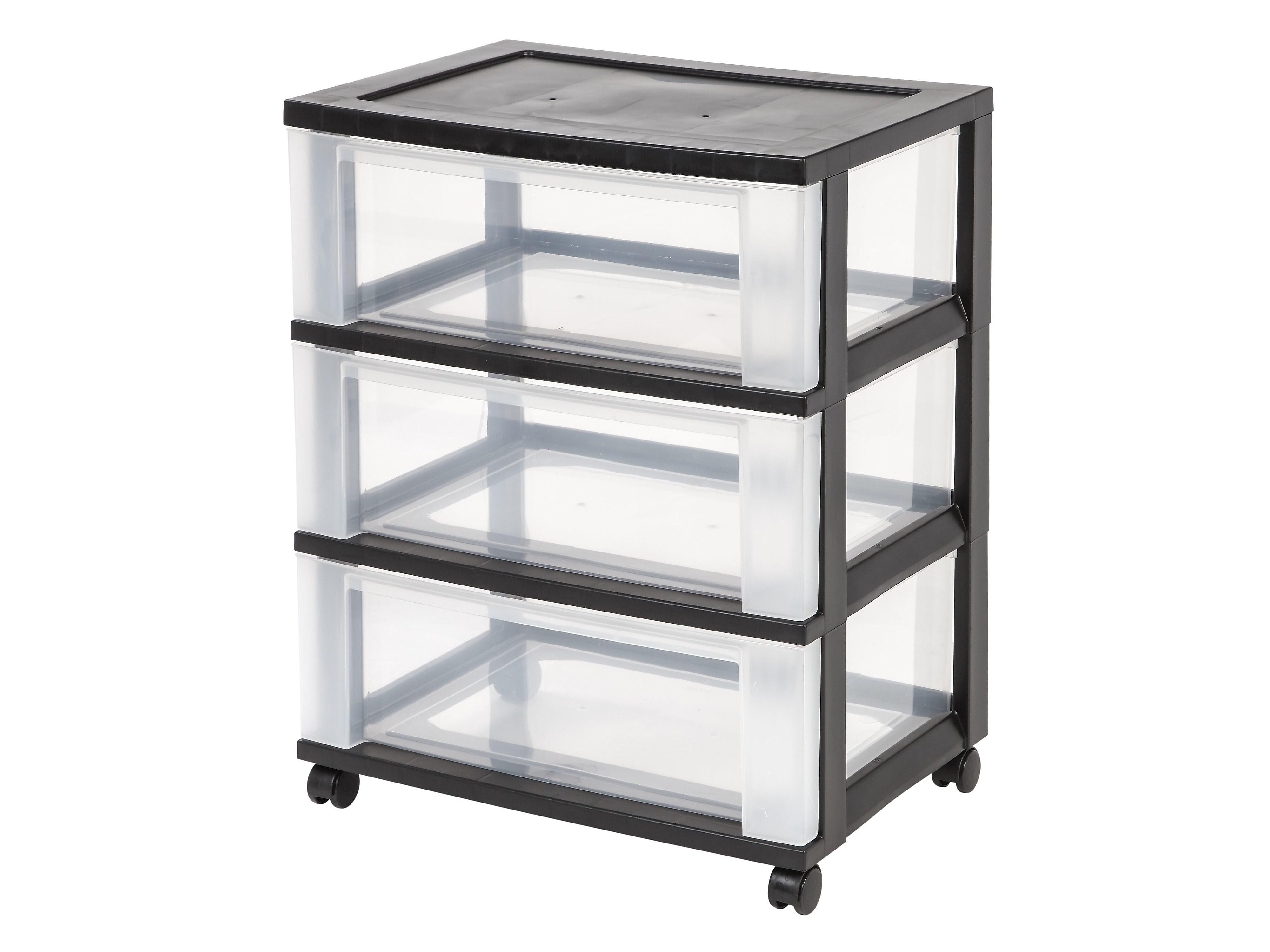 Iris 3-Drawer Durable Storage Cart, Black/Clear