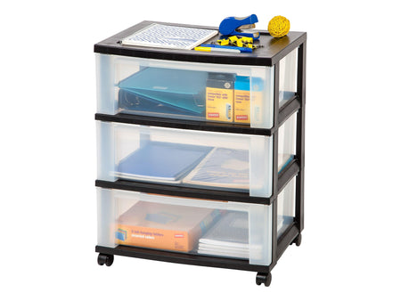 Iris 3-Drawer Durable Storage Cart, Black/Clear