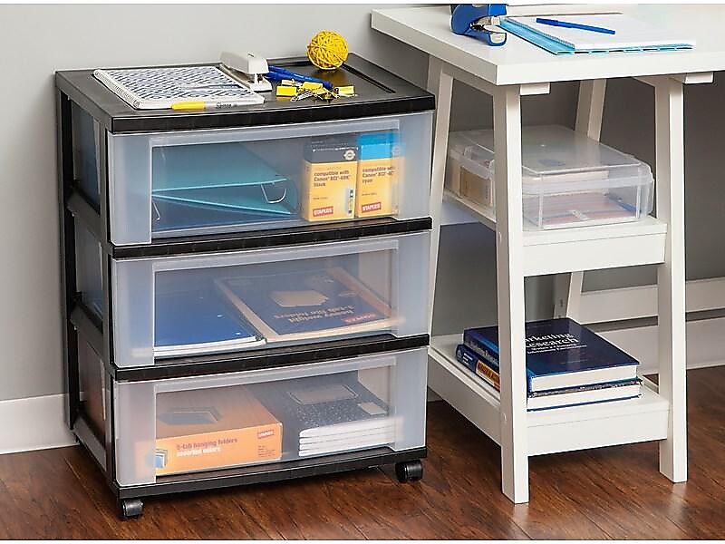 Iris 3-Drawer Durable Storage Cart, Black/Clear