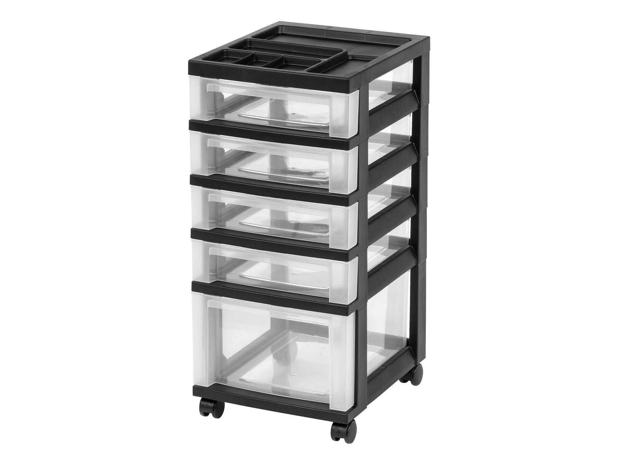 Iris 5 Drawers Durable Storage Organizer, Clear/Black