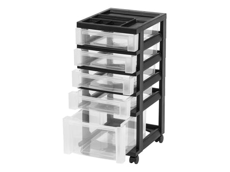 Iris 5 Drawers Durable Storage Organizer, Clear/Black