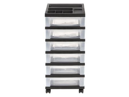 Iris 6 Drawers Durable Storage Cart, Black/Clear