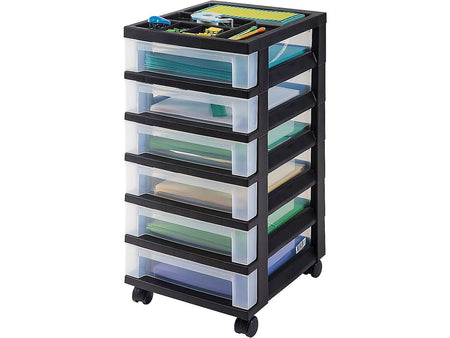 Iris 6 Drawers Durable Storage Cart, Black/Clear