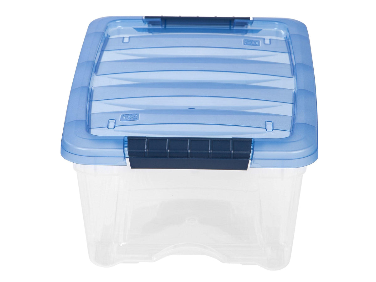 Iris Stack & Pull 12.9 Qt. Latch Lid Storage Bin, Navy/Clear