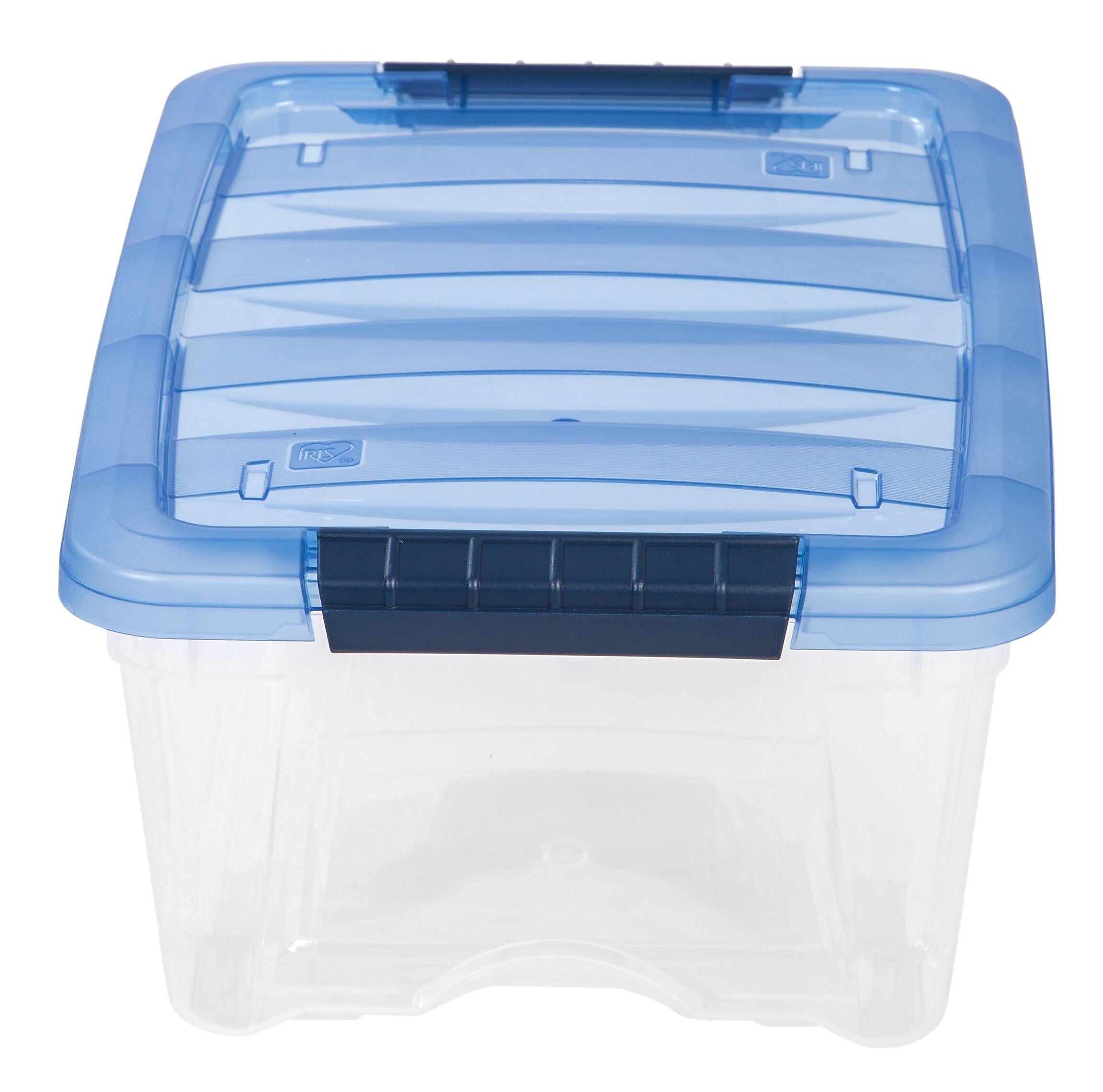 Iris Stack & Pull 12.9 Qt. Latch Lid Storage Bin, Navy/Clear