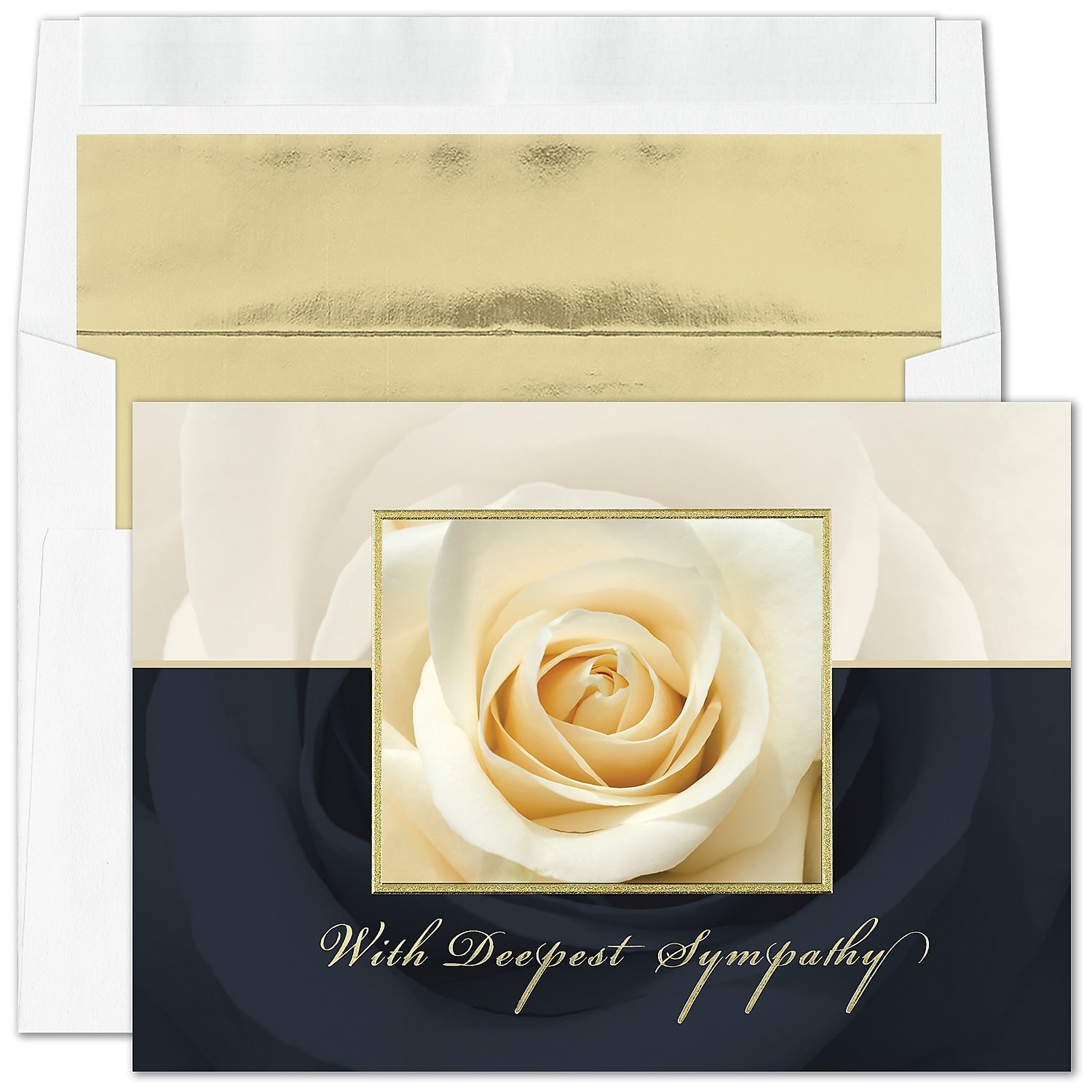 "Ivory Rose" Sympathy Card w/ Gold Lined White Envelope, 50/BX