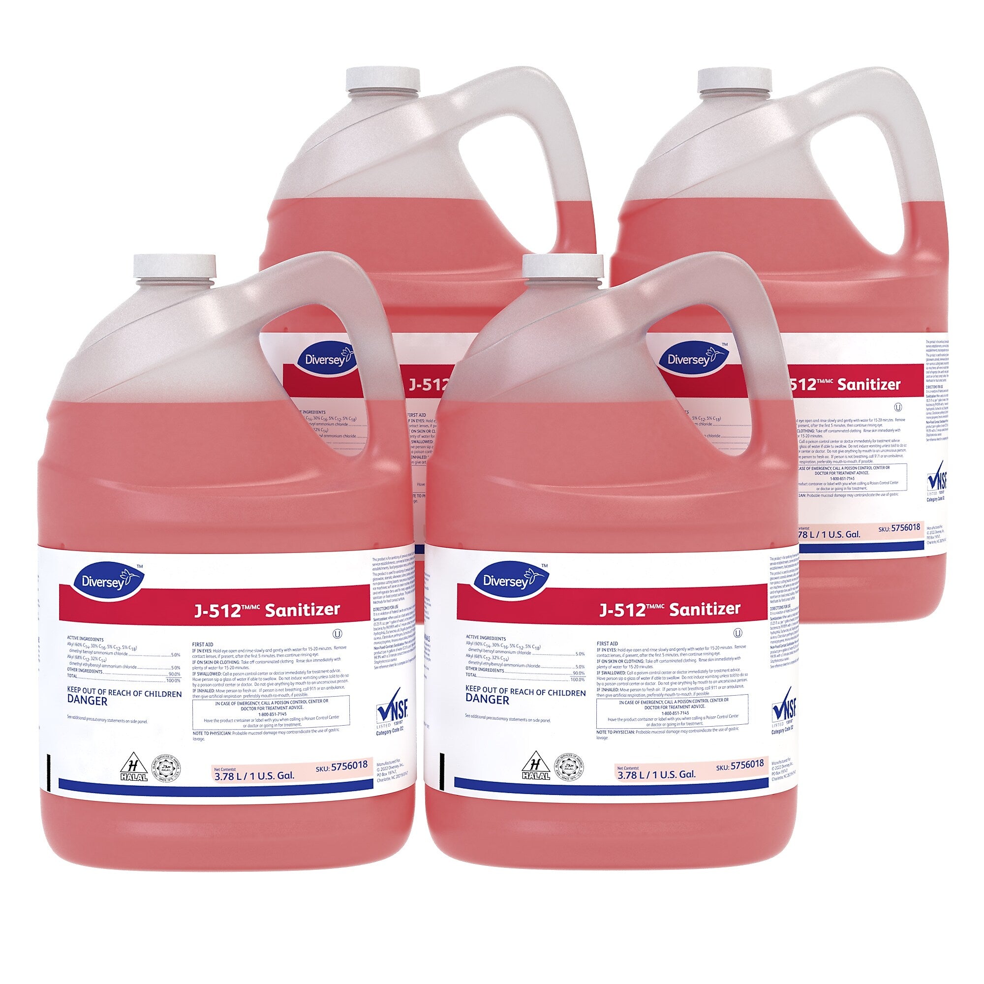 J-512 No-Rinse Disinfectant & Sanitizer, Unscented, 1 gal., 4/Carton