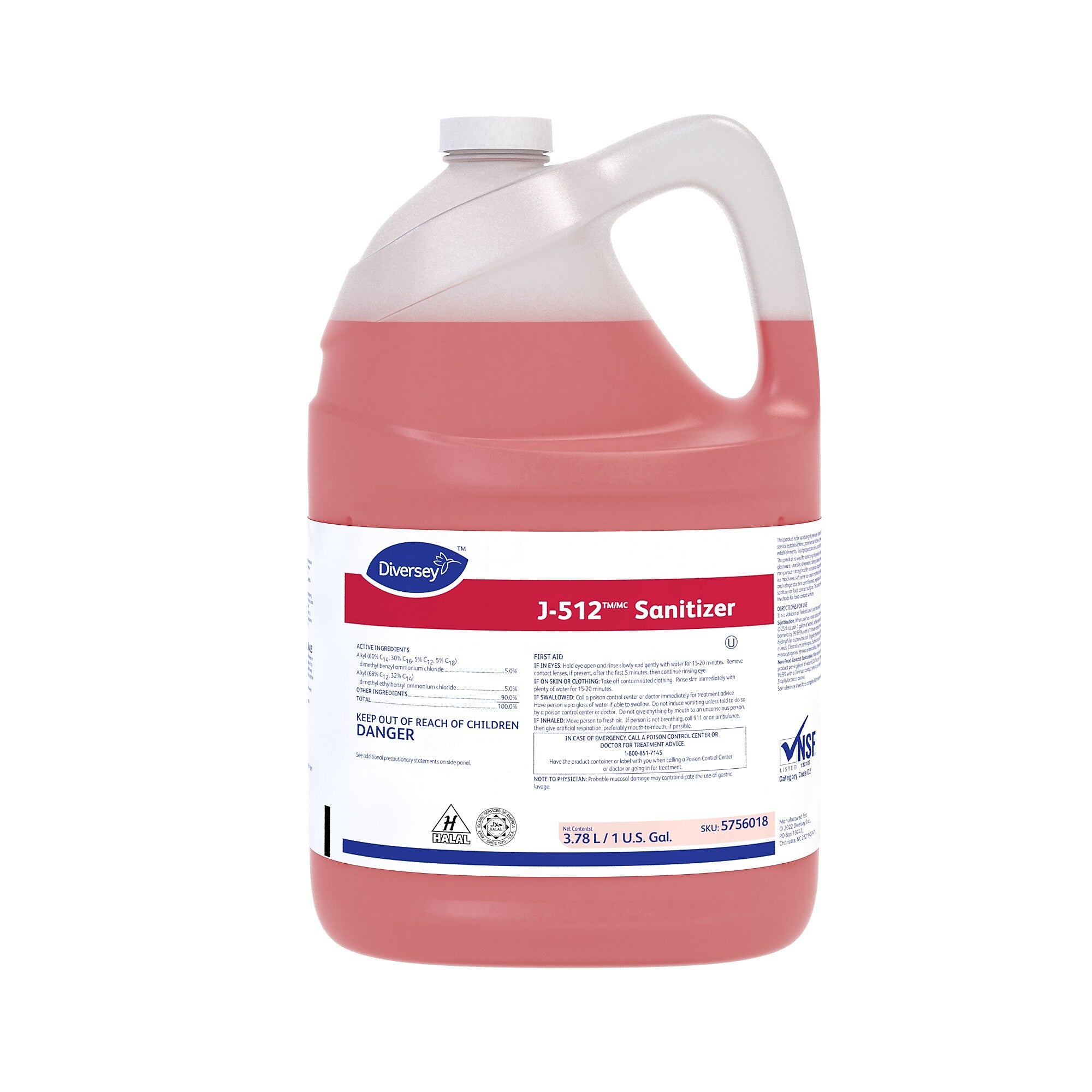 J-512 No-Rinse Disinfectant & Sanitizer, Unscented, 1 gal., 4/Carton