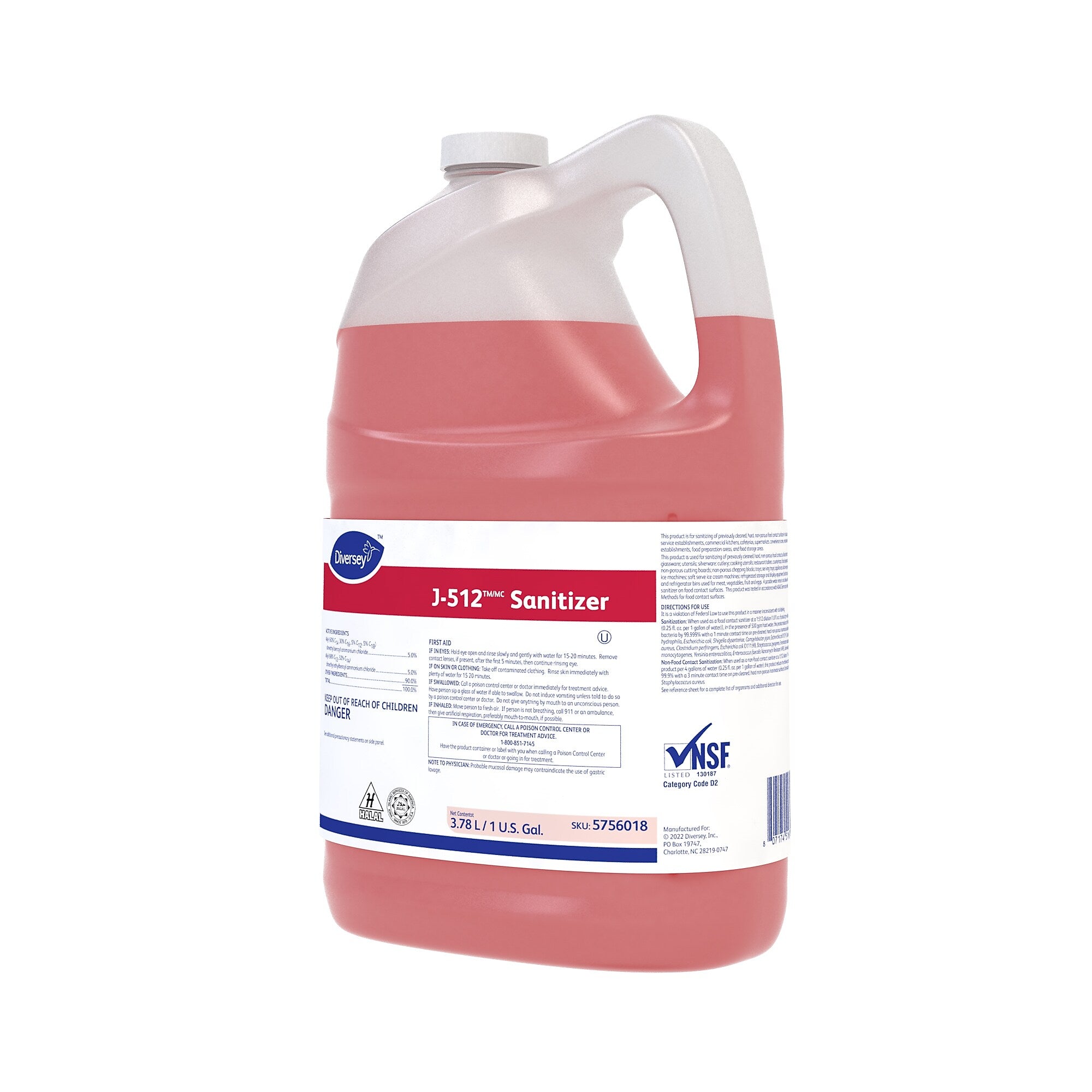 J-512 No-Rinse Disinfectant & Sanitizer, Unscented, 1 gal., 4/Carton