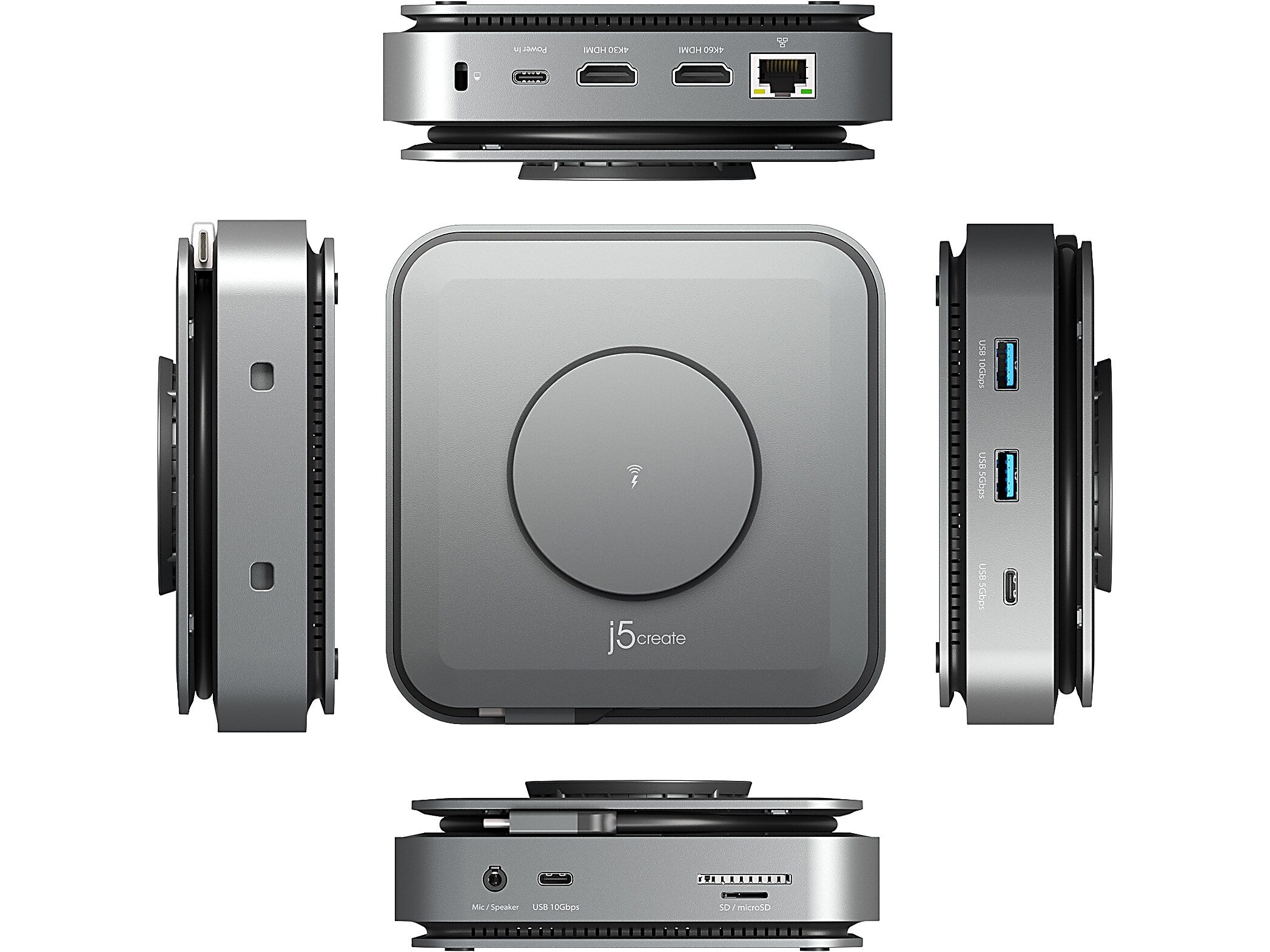 j5create 11-Port USB Type-C Dock Dual 4K HDMI Hub, Space Gray