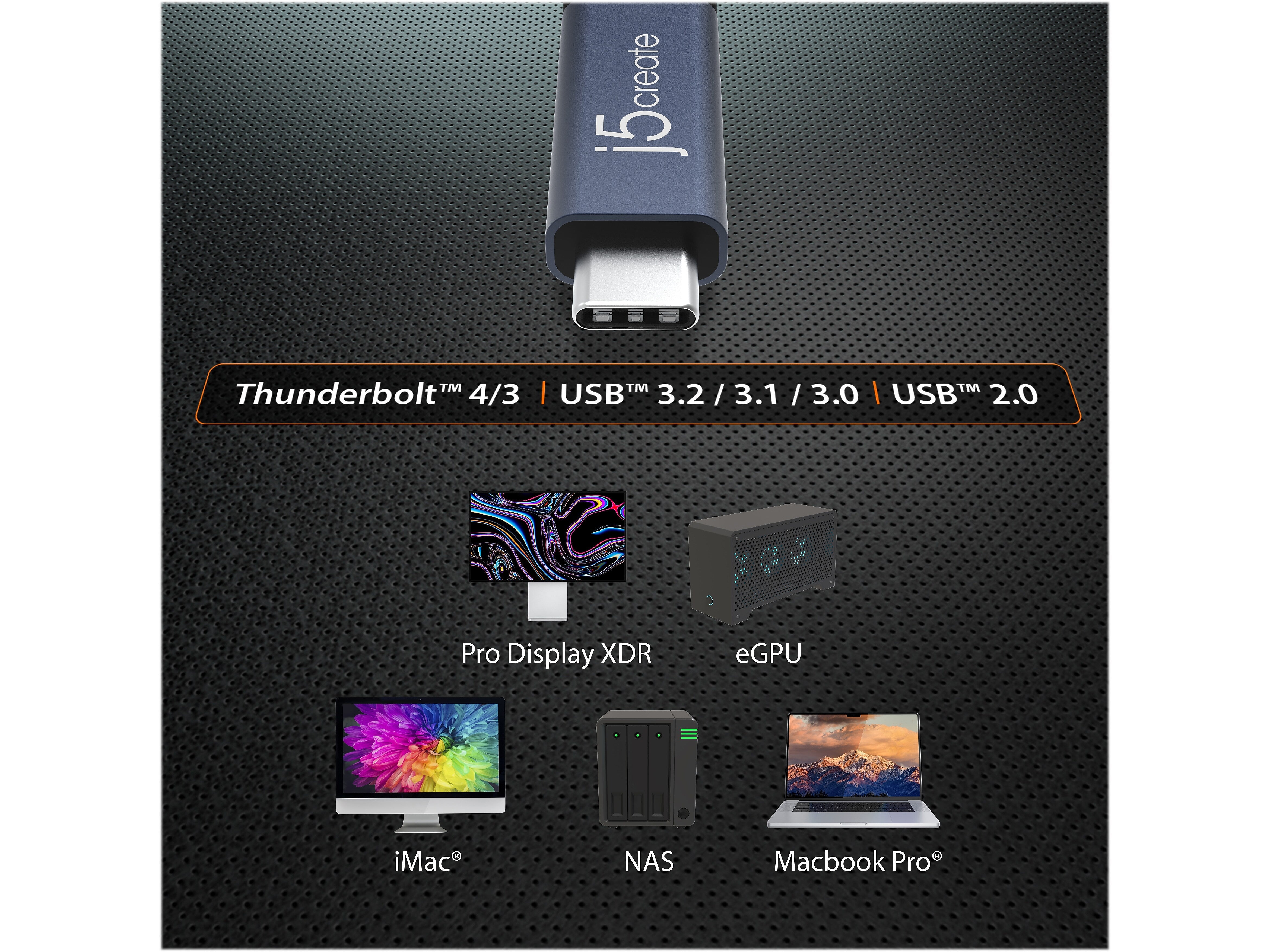 j5create 2.6' USB C to USB C Cable, Male to Male, Black/Space Gray