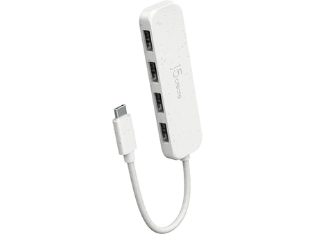 j5create Eco-Friendly 4-Port USB-C Hub, Pure White