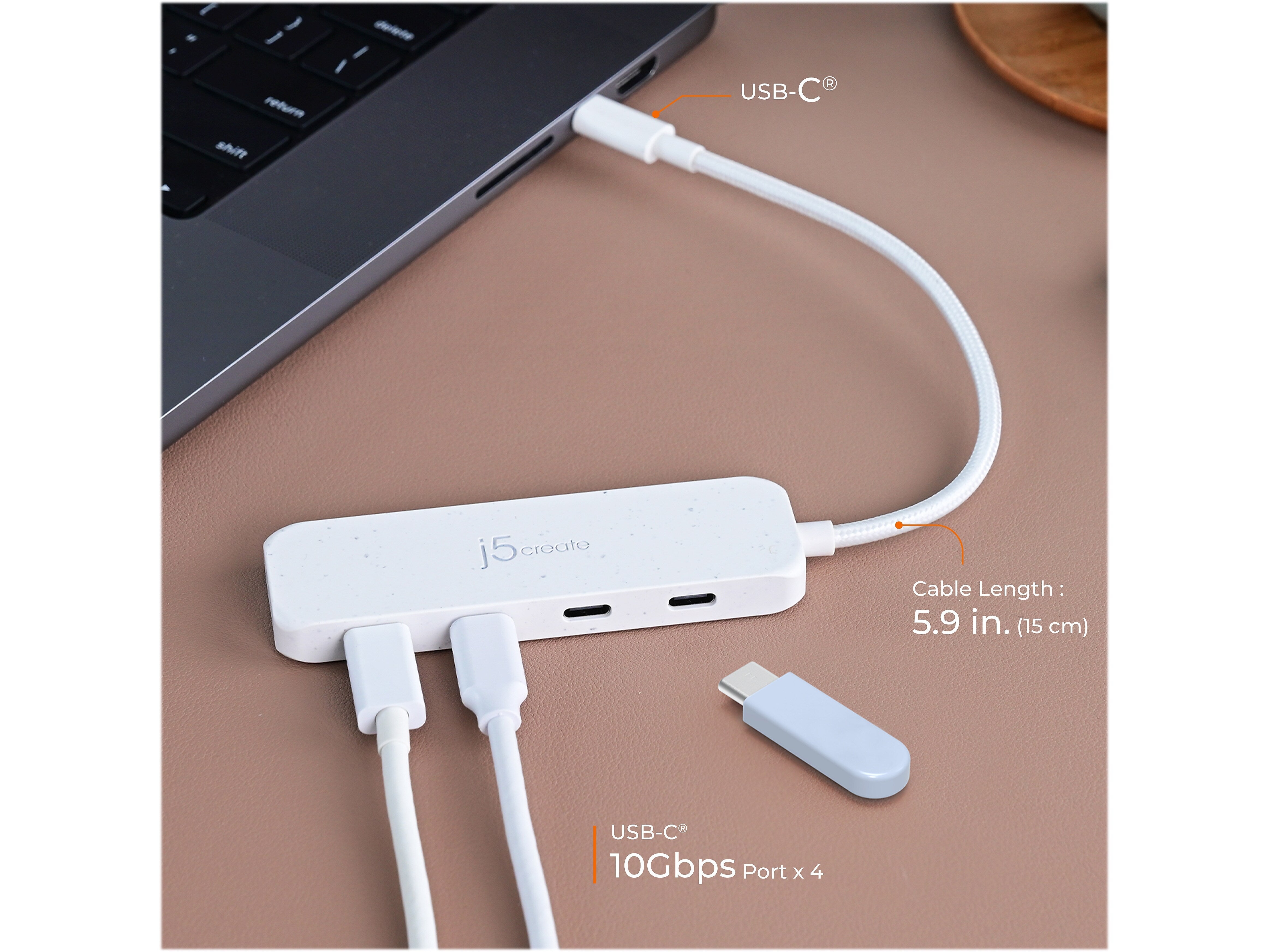 j5create Eco-Friendly 4-Port USB Type-C Hub, Pure White