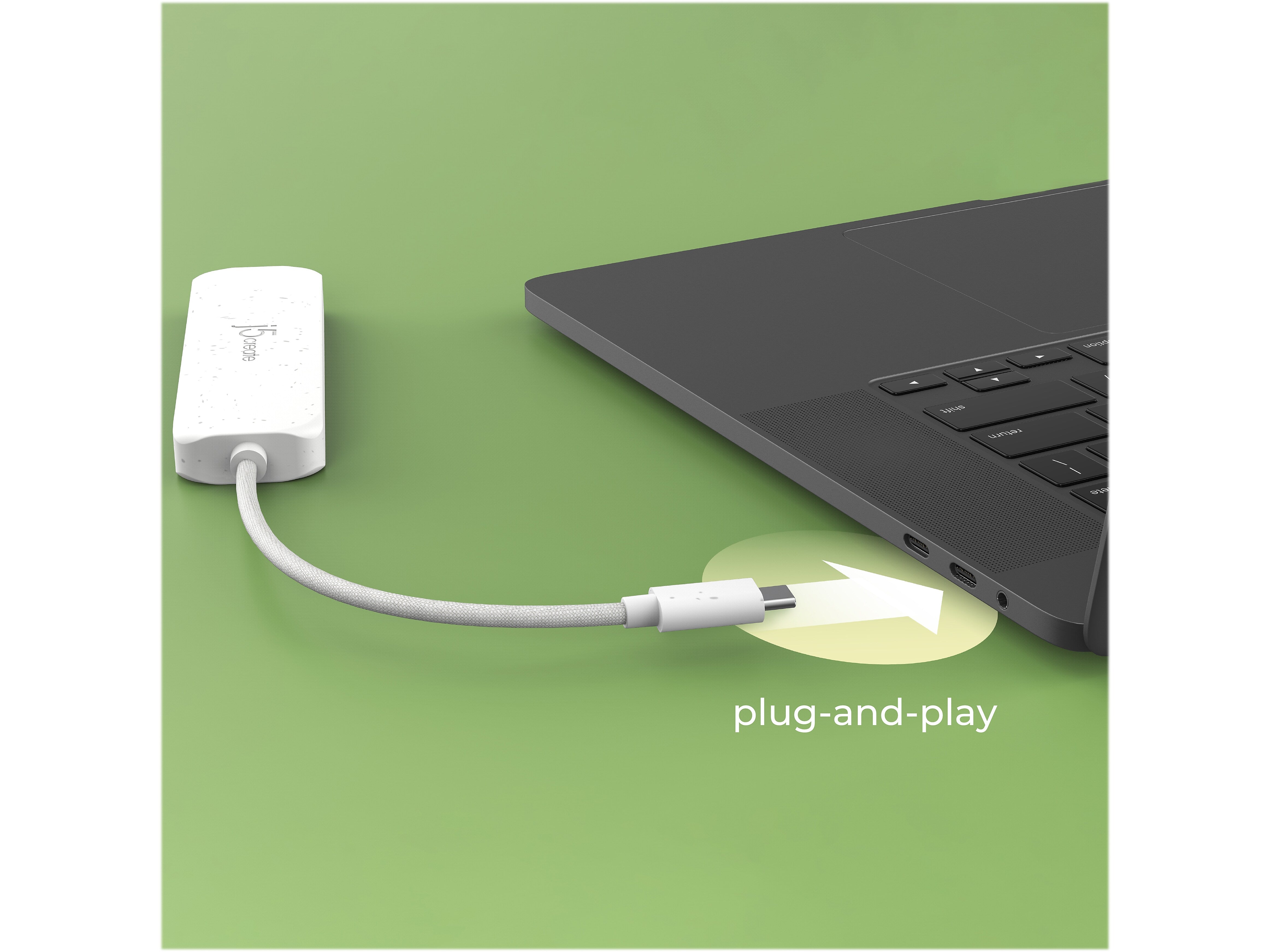 j5create Eco-Friendly 4-Port USB Type-C Hub, Pure White