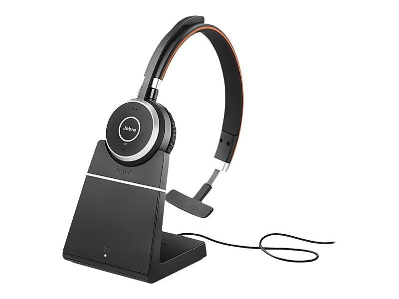 Jabra Evolve 65 SE MS Mono Active Noise Canceling Bluetooth On Ear Mobile Headset with Charging Stand, Black