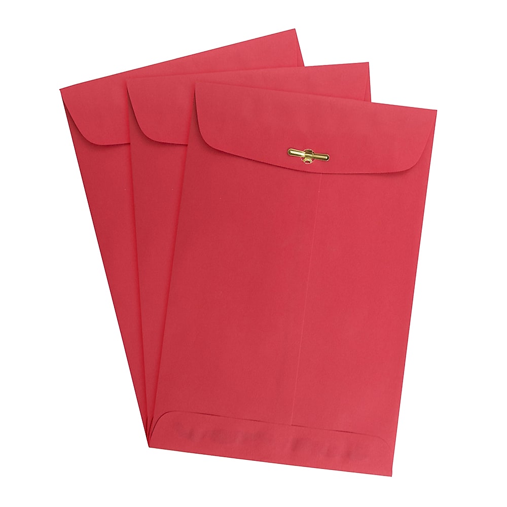JAM Paper 6 x 9 Open End Catalog Colored Envelopes with Clasp Closure, Red Recycled, 25/Pack