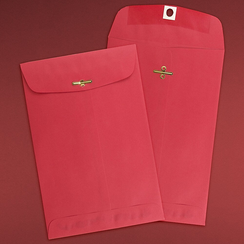 JAM Paper 6 x 9 Open End Catalog Colored Envelopes with Clasp Closure, Red Recycled, 25/Pack