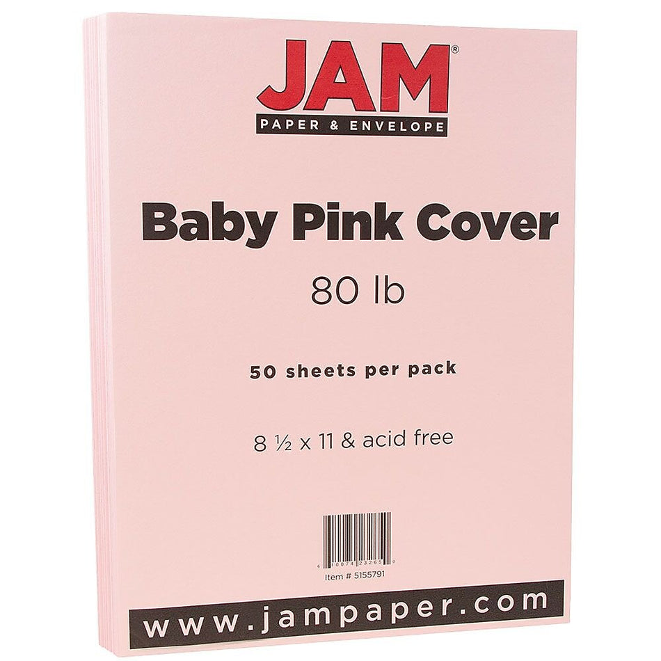 JAM Paper 80 lb. Cardstock Paper, 8.5" x 11", Baby Pink, 50 Sheets/Pack
