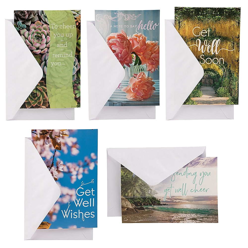JAM PAPER Assorted Get Well Greeting Cards & Matching Envelopes Set, 4 x 6, Nature Get Well, 10 Cards/Pack