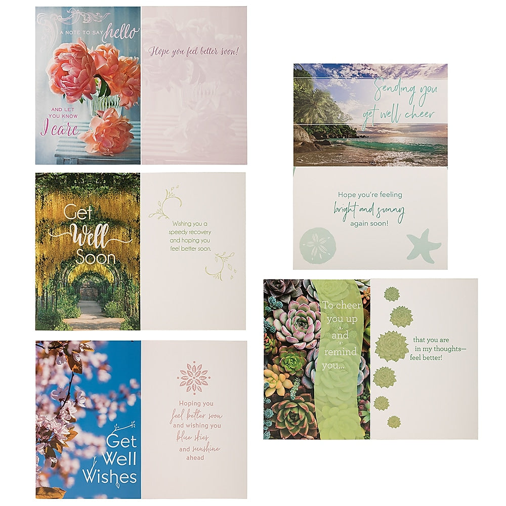 JAM PAPER Assorted Get Well Greeting Cards & Matching Envelopes Set, 4 x 6, Nature Get Well, 10 Cards/Pack