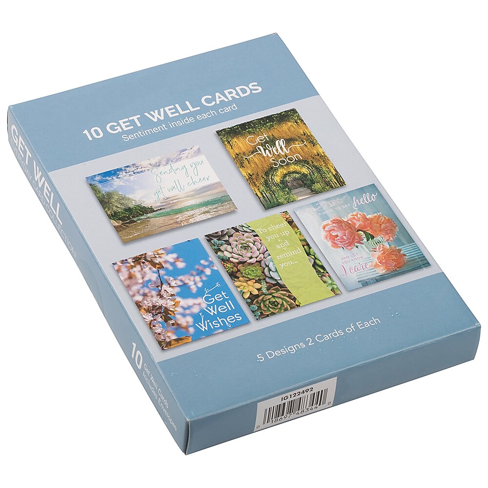 JAM PAPER Assorted Get Well Greeting Cards & Matching Envelopes Set, 4 x 6, Nature Get Well, 10 Cards/Pack