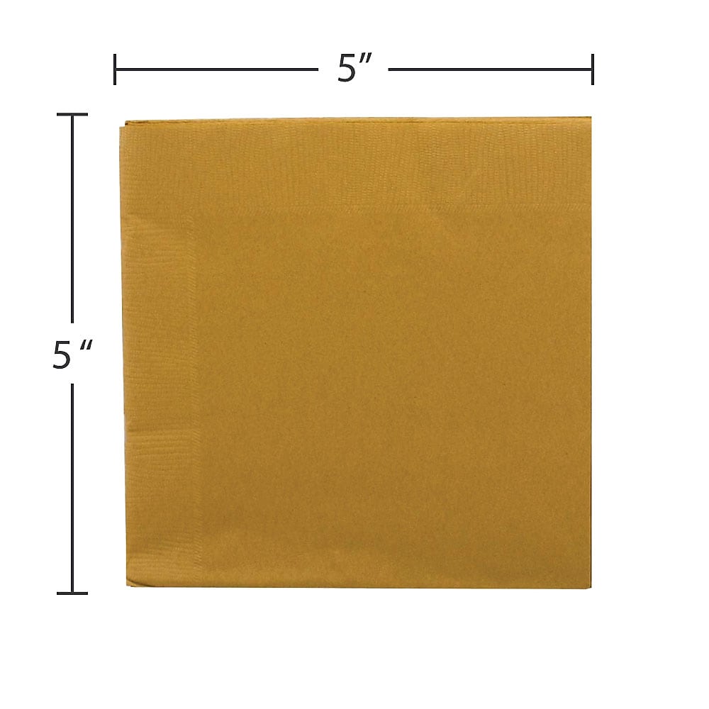 JAM Paper Beverage Napkin, 2-ply, Gold, 50 Napkins/Pack