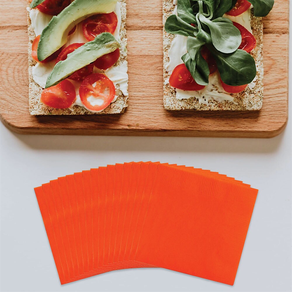 JAM Paper Beverage Napkin, 2-ply, Orange, 50 Napkins/Pack