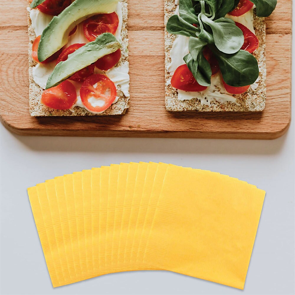 JAM Paper Beverage Napkin, 2-ply, Yellow, 50 Napkins/Pack