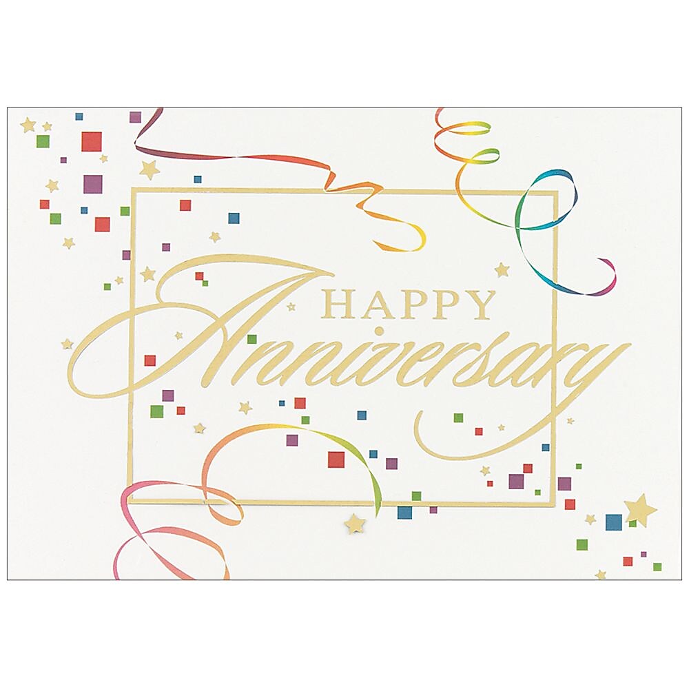 JAM Paper® Blank Anniversary Cards Set, Anniversary Colorful Squares Theme, 25/Pack
