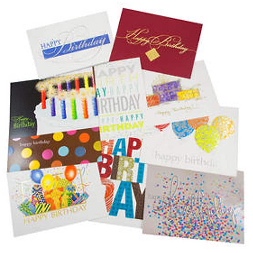 JAM Paper Blank Birthday Card Sets, Happy Birthday Assortment, 50/Pack