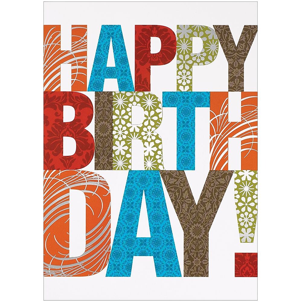 JAM Paper® Blank Birthday Cards Set, Happy Birthday Contemporary Theme, 25/Pack