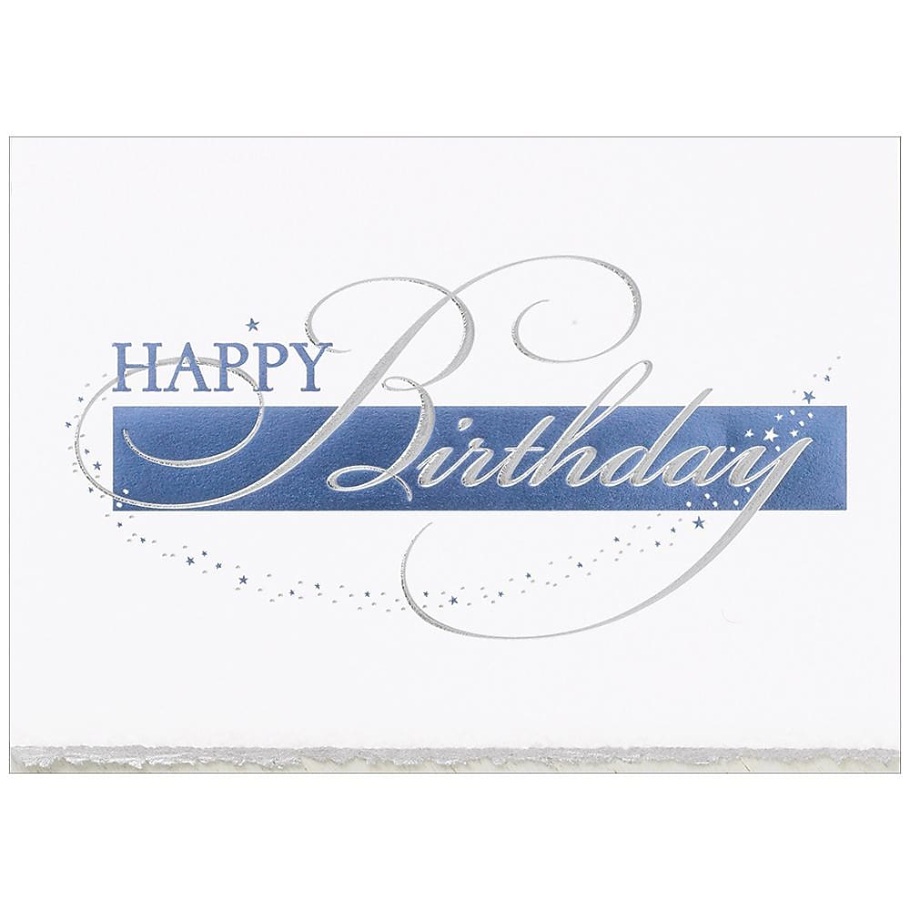 JAM Paper® Blank Birthday Cards Set, Happy Birthday Deckle Edge, 25/Pack
