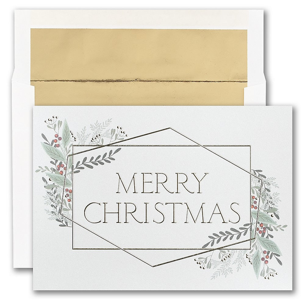 JAM PAPER Blank Christmas Cards & Matching Envelopes Set, Christmas Greenery, 25/Pack