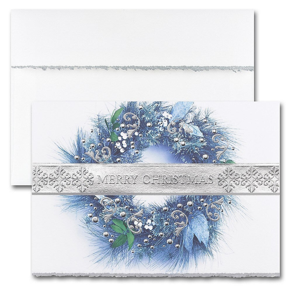 JAM PAPER Blank Christmas Cards & Matching Envelopes Set, Merry Christmas Wreath, 25/Pack