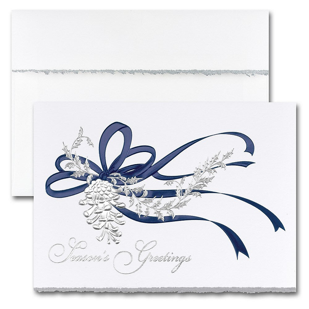 JAM PAPER Blank Christmas Cards & Matching Envelopes Set, Pine Cone with Ribbon, 25/Pack
