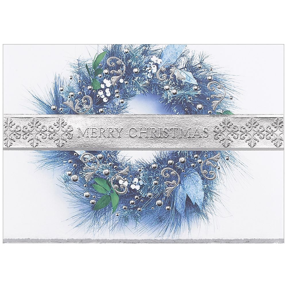 JAM Paper® Blank Christmas Cards Set, Merry Christmas Wreath, 25/Pack