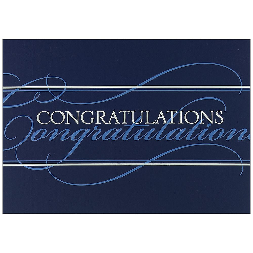 JAM Paper® Blank Congratulations Cards Set, White & Blue Script, 25/Pack