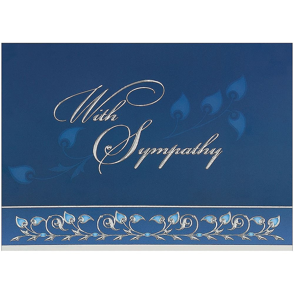 JAM Paper® Blank Sympathy Greeting Cards Set, Blue & Silver With Sympathy, 25/Pack