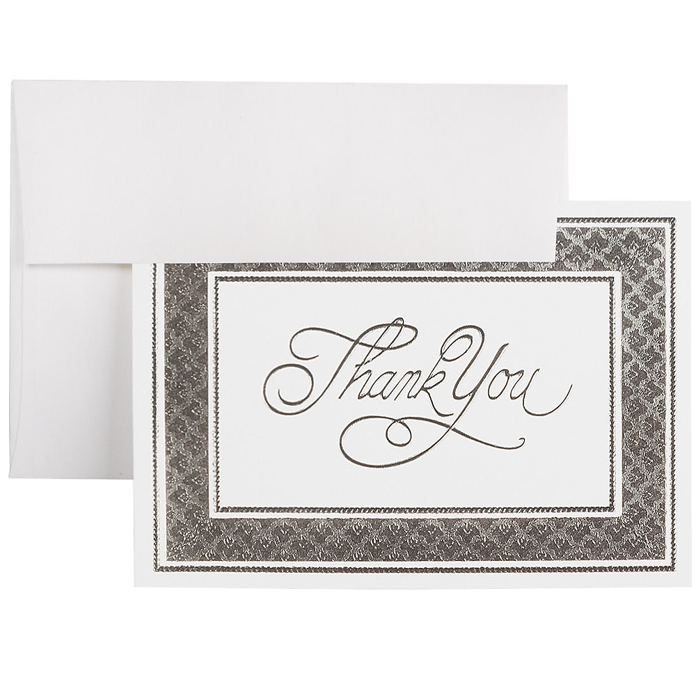 JAM Paper® Blank Thank You Cards Set, Bright White with Silver Border, 100/Pack
