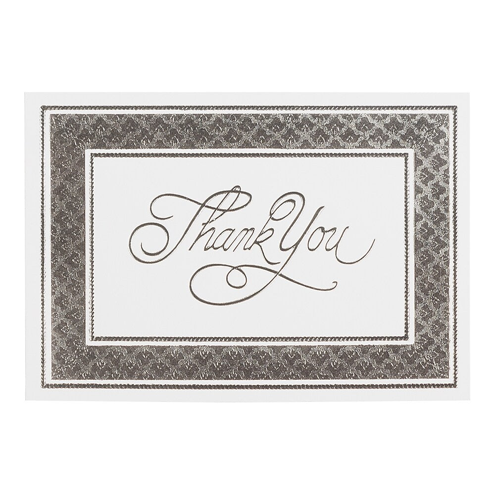 JAM Paper® Blank Thank You Cards Set, Bright White with Silver Border, 100/Pack