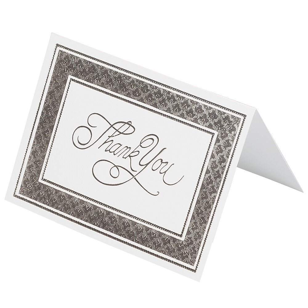 JAM Paper® Blank Thank You Cards Set, Bright White with Silver Border, 100/Pack