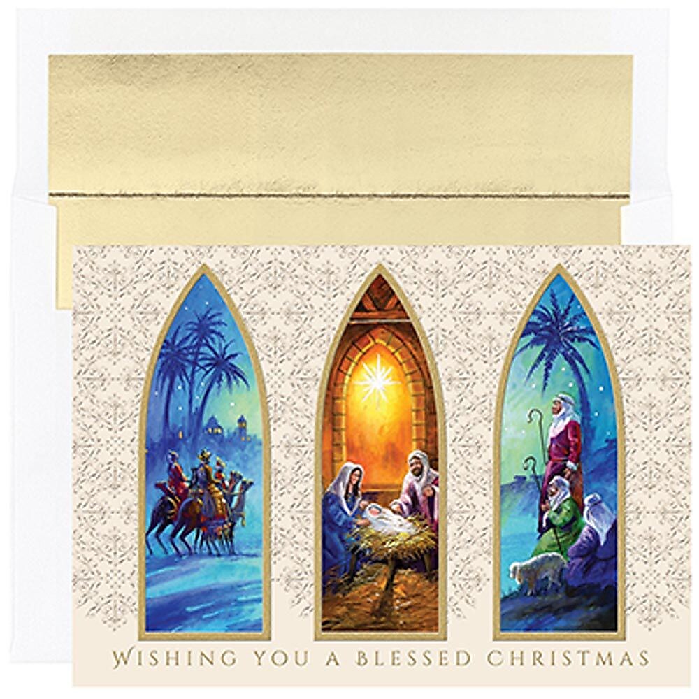 JAM Paper® Christmas Cards Set, Christmas Triptych, 16/Pack