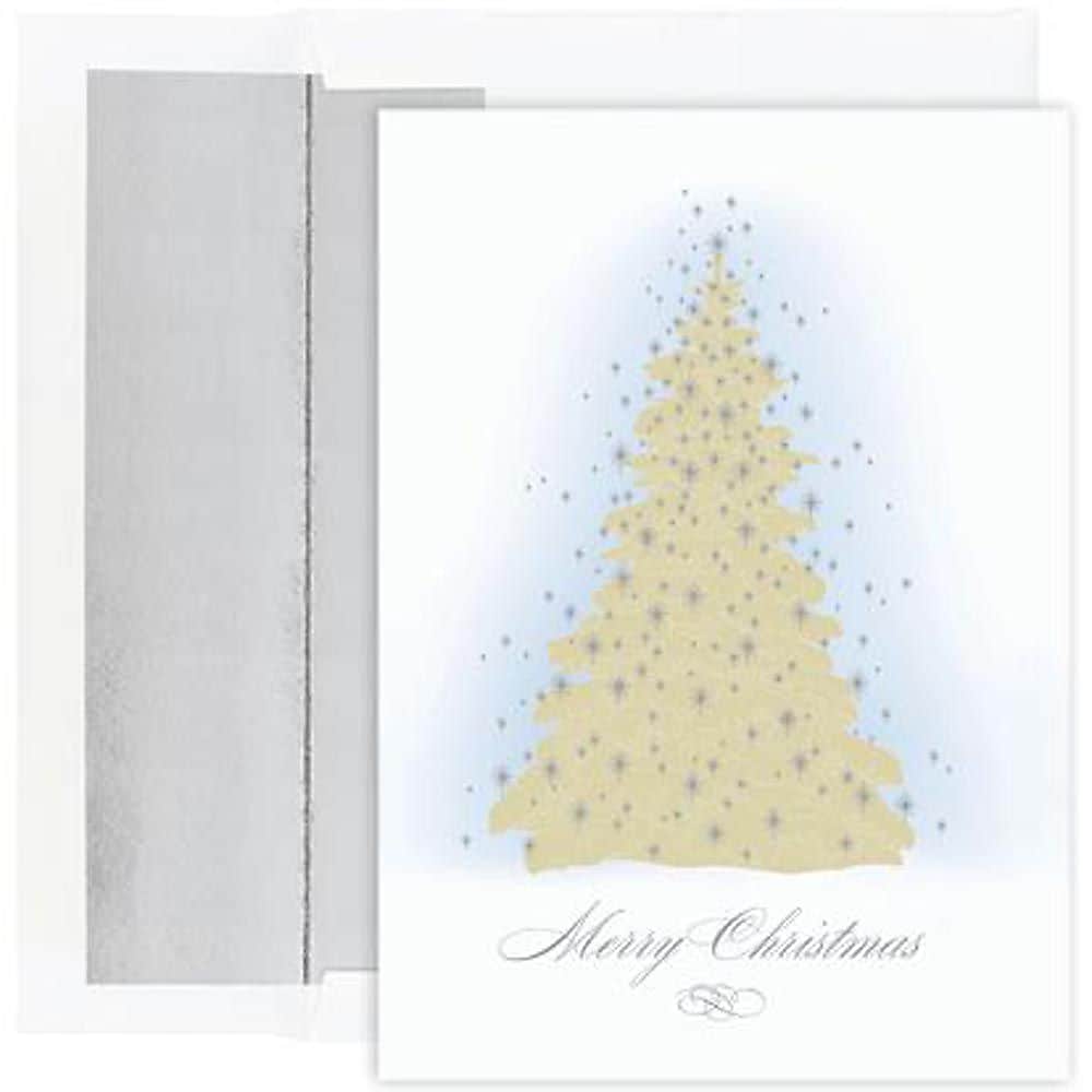 JAM Paper® Christmas Cards Set, Frosted Tree Design, 16/Pack