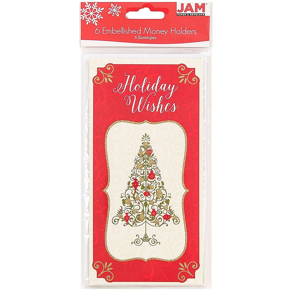 JAM Paper® Christmas Money Cards Set, Holiday Wishes Tree, 6/Pack