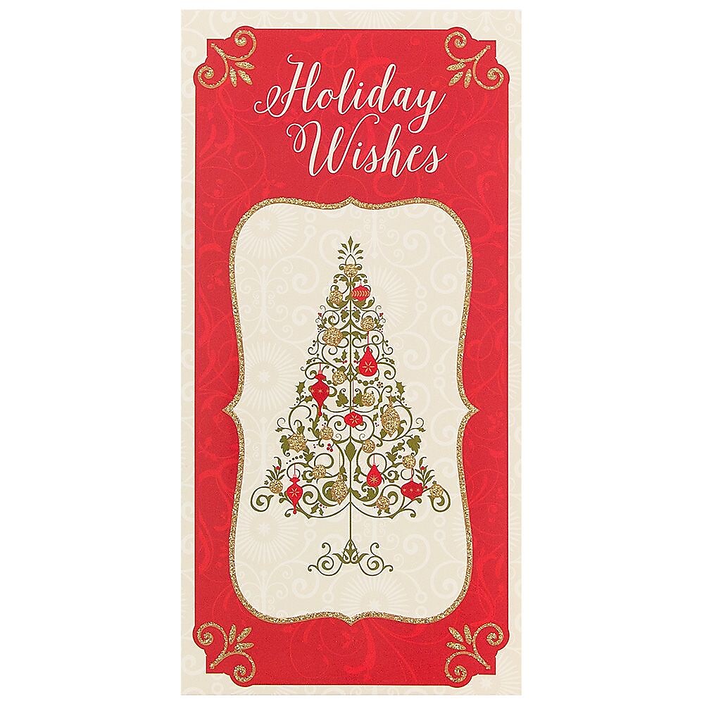 JAM Paper® Christmas Money Cards Set, Holiday Wishes Tree, 6/Pack