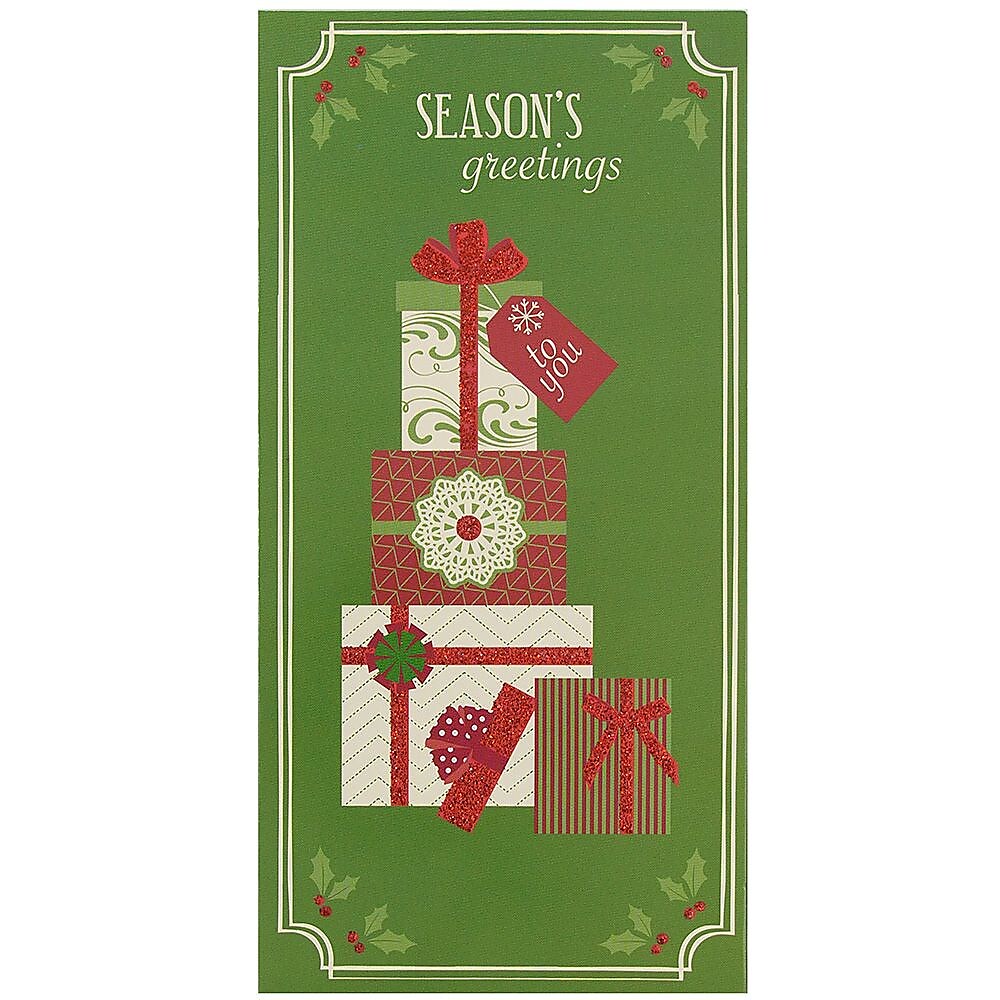 JAM Paper® Christmas Money Cards Set, Seasons Greetings Gifts, 6/Pack