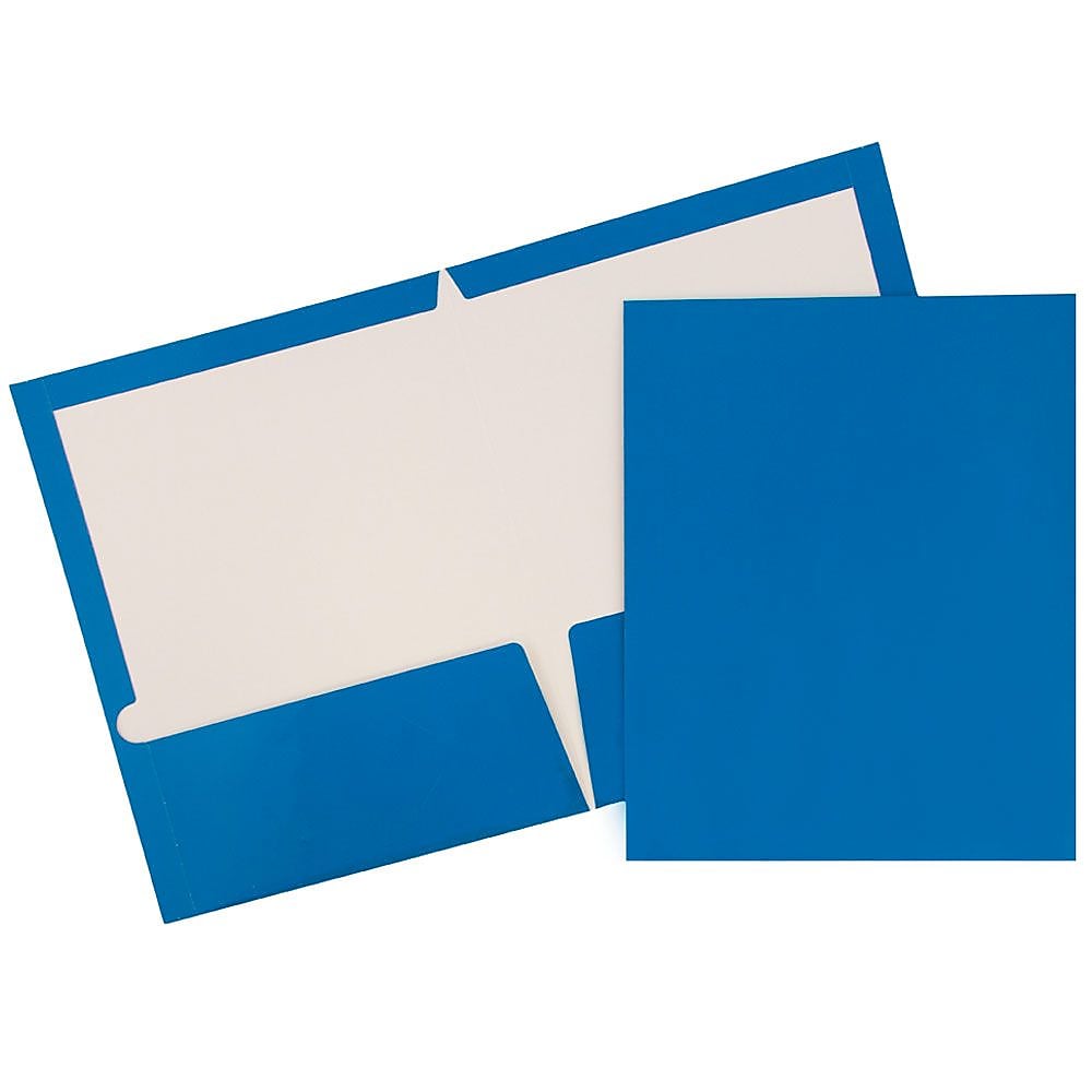 JAM Paper Glossy 2-Pocket Portfolio Folder, Blue, 6/Pack